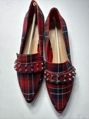 JustFab Red Plaid Pointed Loafers